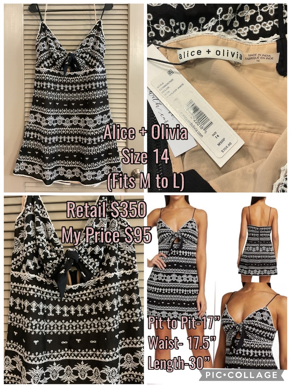 Alice + Olivia Black and White Printed Tie-Front Mini Dress